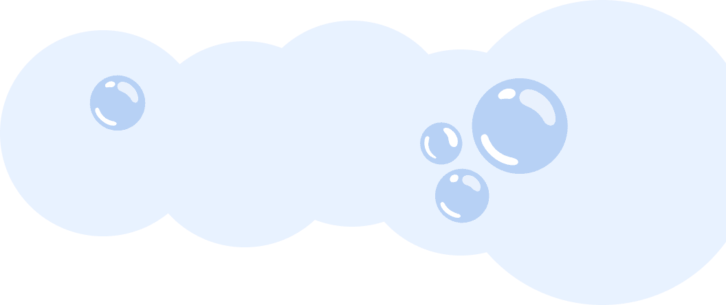 Illustration of blue bubbles of varying sizes on a white background.